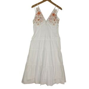 NWT Laundry By Shelli Segal Embroidered Floral Dress White V-Neck Cotton Size 6